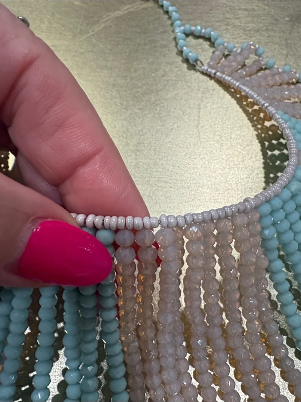 Statement chocker necklace graduated crystal beads Blue Pink Beads bib style